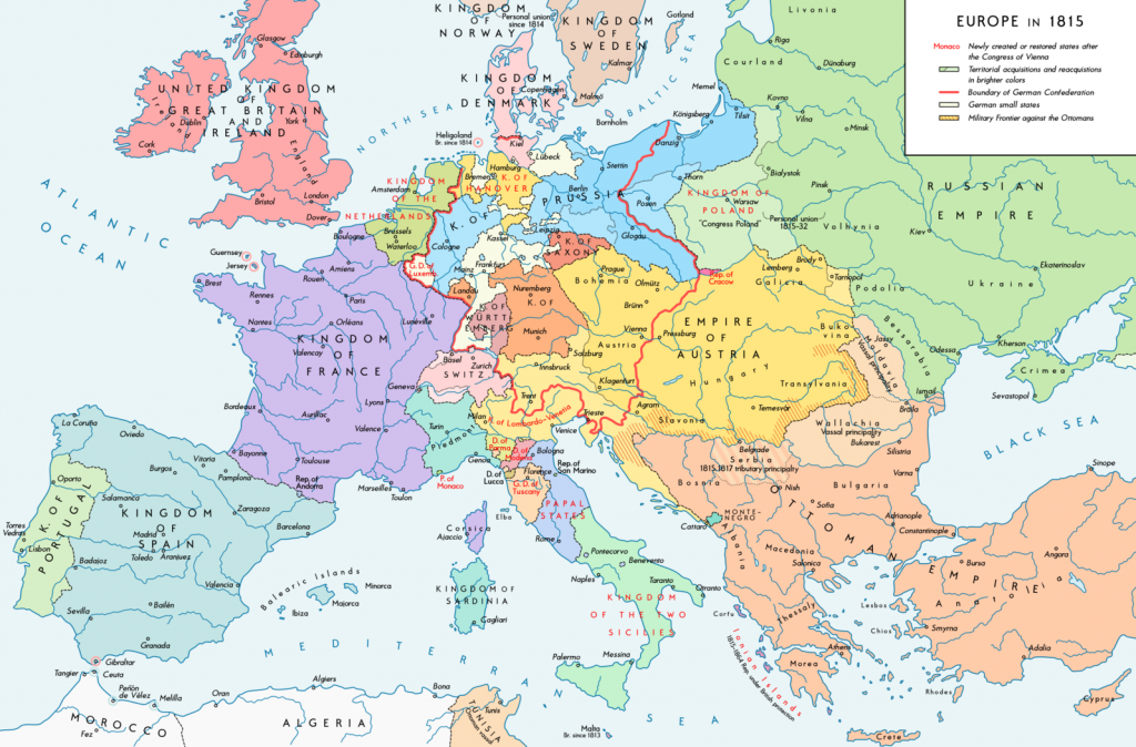 Las fronteras de Europa tras el Congreso de Viena - por Alexander Altenhof - licenciado bajo CC BY - SA 4.0
